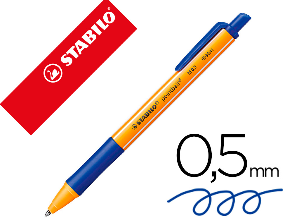 STYLO-BILLE STABILO POINTBALL PLASTIQUE RECYCL 3500M D'CRITURE RECHARGEABLE RTRACTABLE GRIP ANTIDRAPANT BLEU