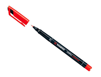 STYLO-FEUTRE STABILO OHP PEN PERMANENT POINTE EXTRA FINE 0.4MM ENCRE INDLBILE MULTI-SUPPORTS AGRAFE COLORIS ROUGE