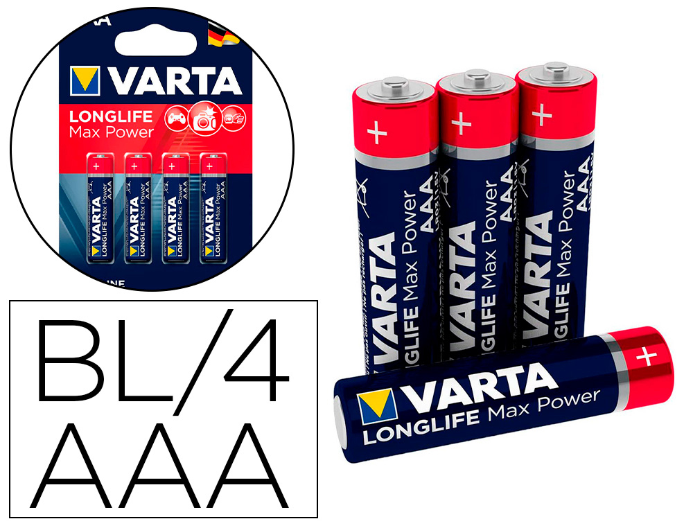 PILE ALCALINE VARTA LONGLIFE MAX POWER AAA BLI 4