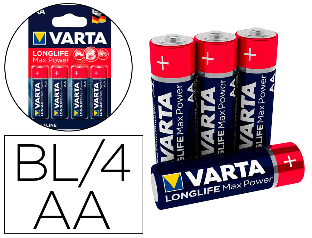 PILE ALCALINE VARTA LONGLIFE MAX POWER AA BLI 4