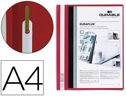 CHEMISE DURABLE DURAPLUS DOCUMENTS NON PERFORS A4 21X29,7CM LAMELLE EXTRA LARGE COUVERTURE TRANSPARENTE COLORIS ROUGE