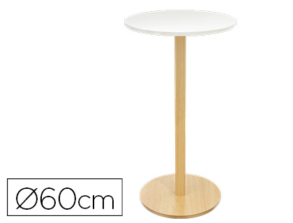GURIDON PAPERFLOW DIAMTRE 60CM HAUTEUR 110CM COLORIS PIED SAPIN PLATEAU BLANC