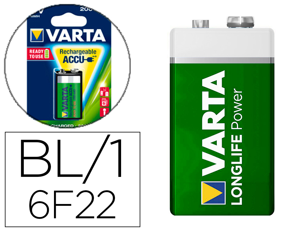 PILE RECHARGEABLE VARTA ACCU 9V 6F22 200MAH