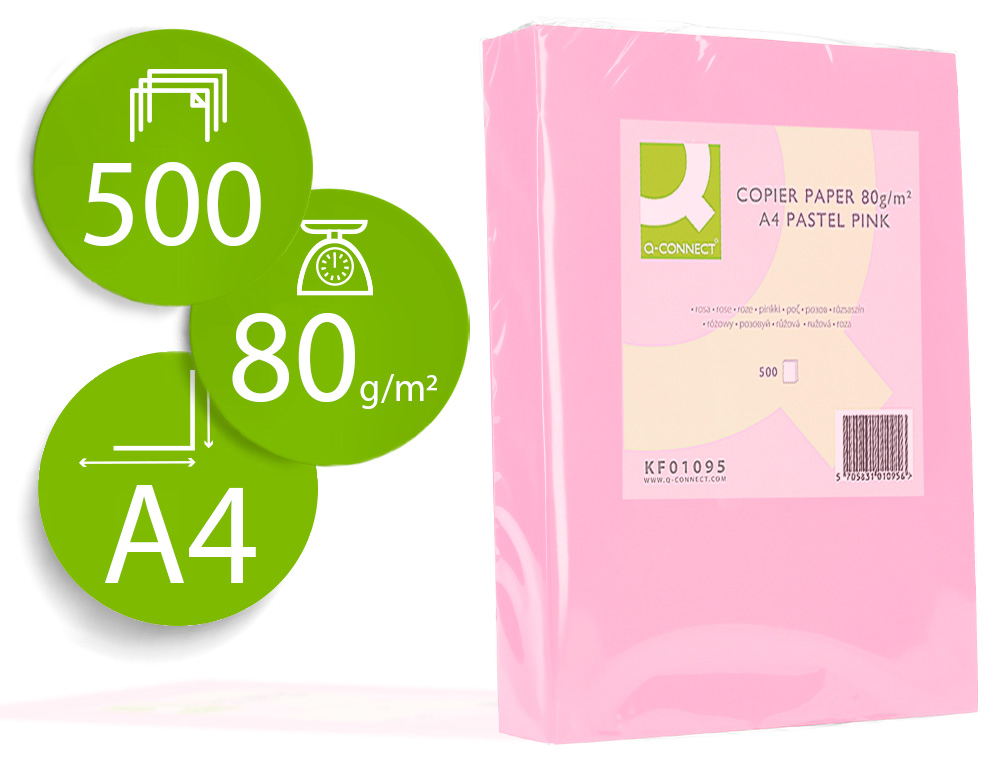 PAPIER COULEUR Q-CONNECT MULTIFONCTION A4 80G/M2 UNICOLORE ROSE RAMETTE 500 FEUILLES